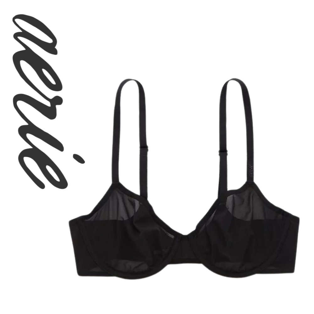 Aerie- SMOOTHEZ - Mesh Unlined Bra - True Black- 36B - Picture 2 of 2